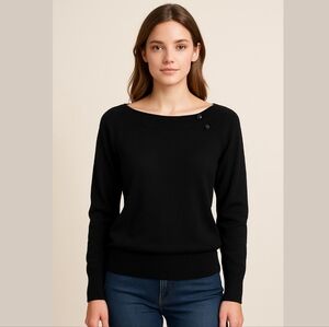 Debbie Morgan Black Crew Neck Sweater With Double Button Accent Size XL